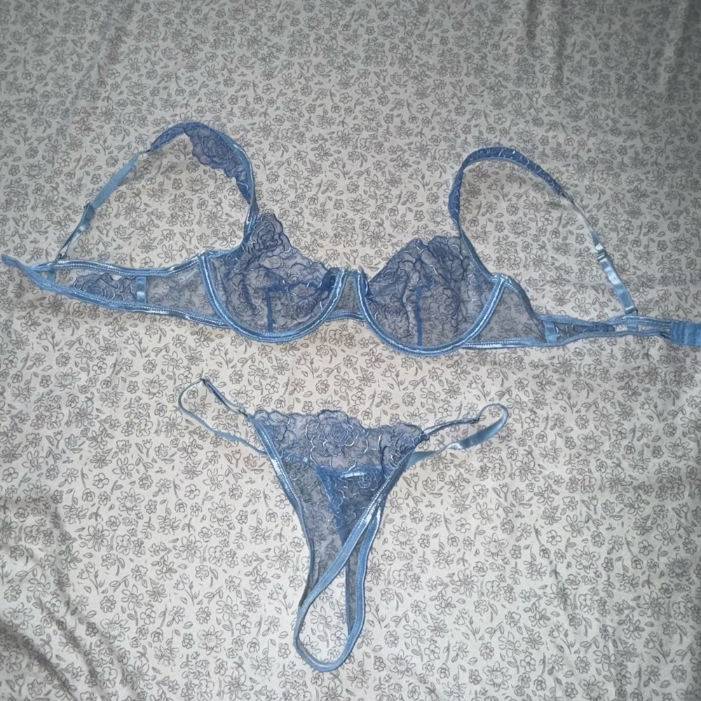 SHEIN Blue Lace Bra and Panty Set